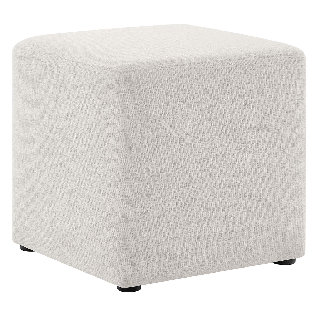 Callum Weave Ivory 17" Square Woven Heathered Fabric Upholstered Ottoman - Ornate Home