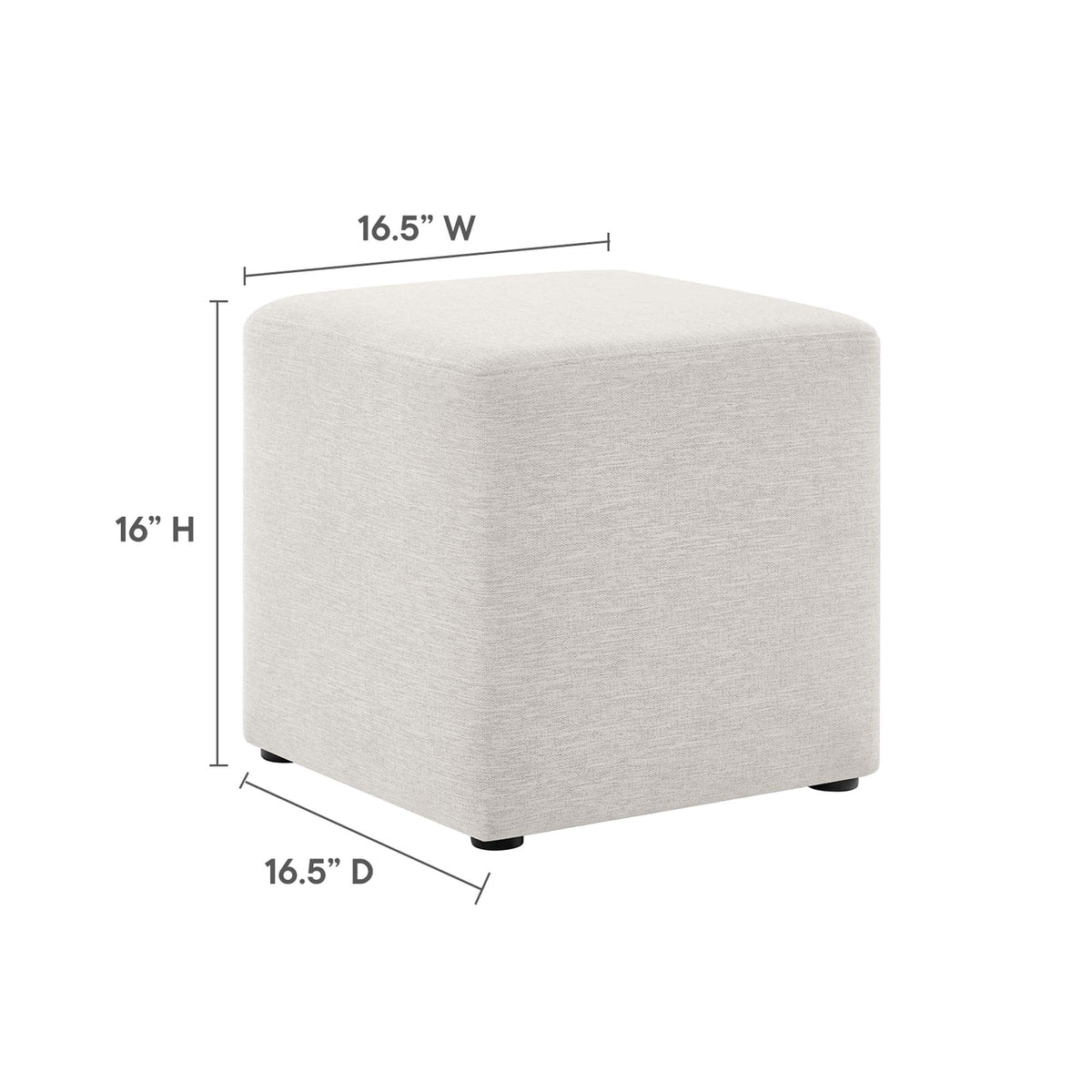 Callum Weave Ivory 17" Square Woven Heathered Fabric Upholstered Ottoman - Ornate Home