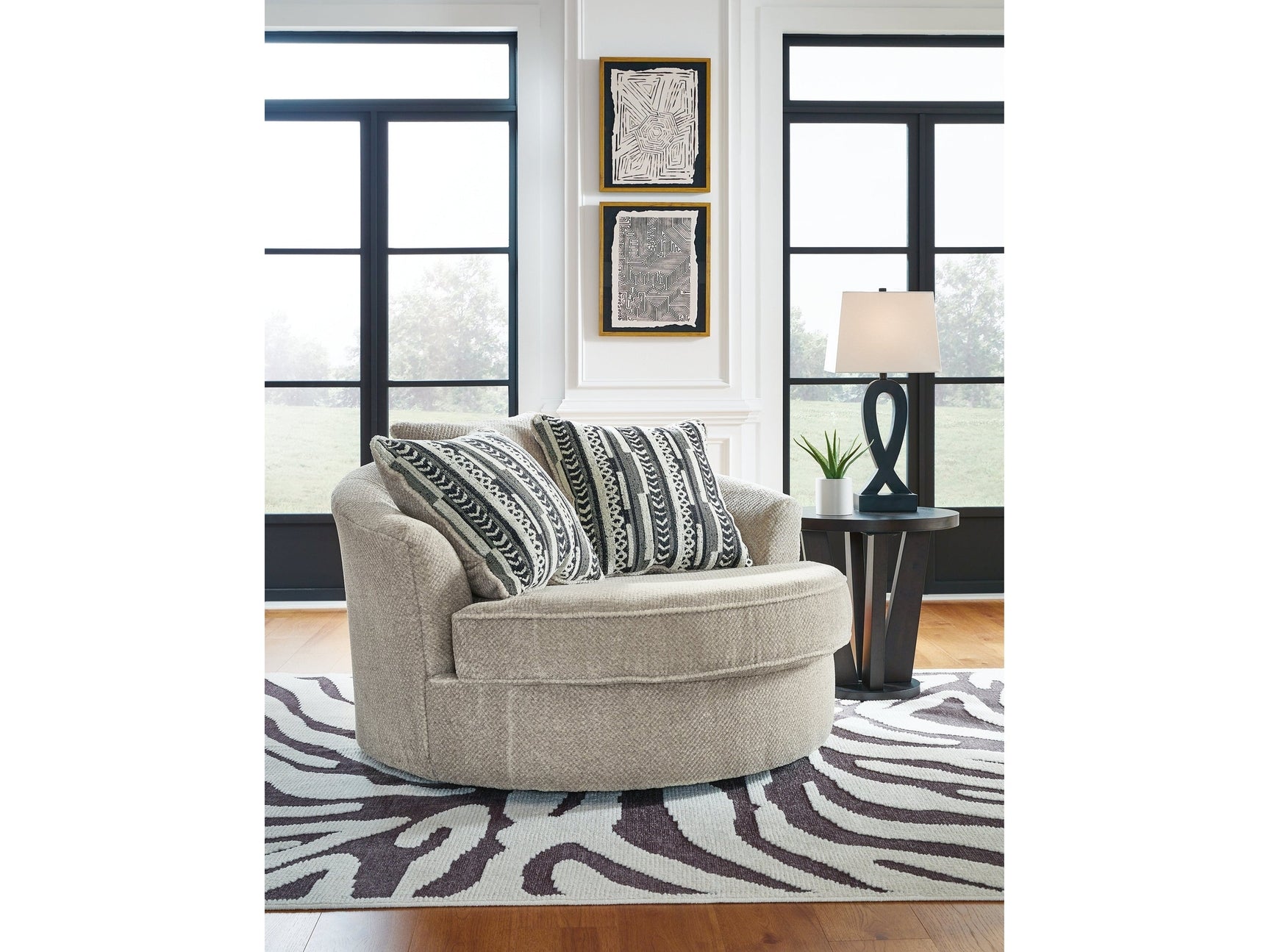 Calnita Sisal Oversized Swivel Accent Chair (Online Special Price) - Ornate Home