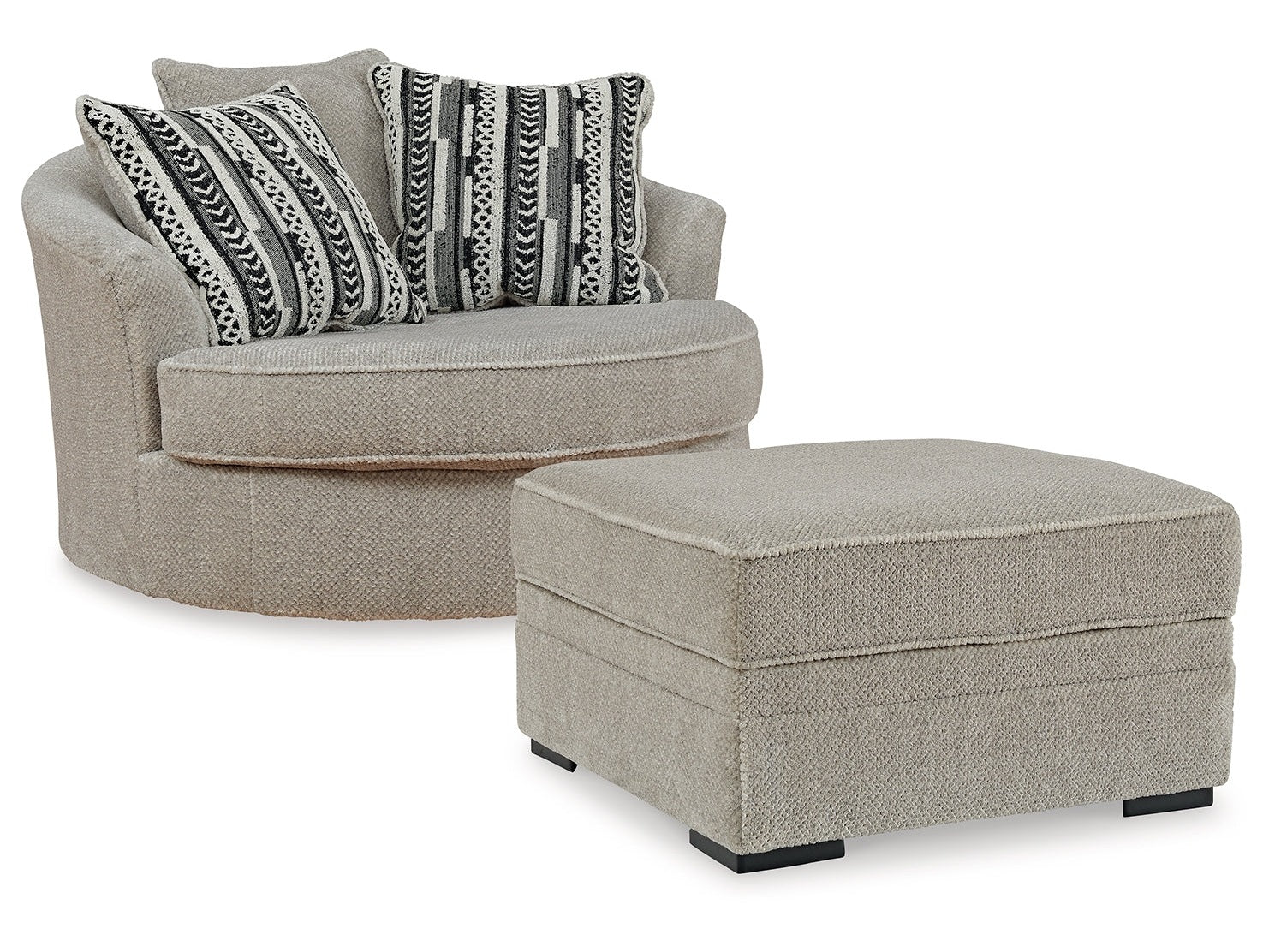 Calnita Sisal Oversized Swivel Chair and Ottoman (Online Special Price) - Ornate Home