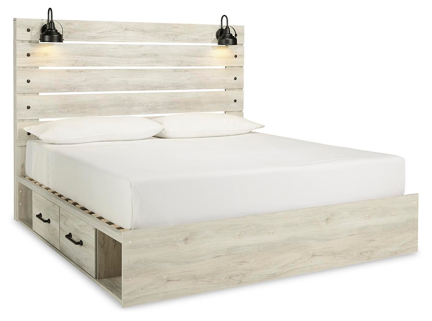 Cambeck Brown/Whitewash King Panel Storage Bed, Dresser and Nightstand - Ornate Home