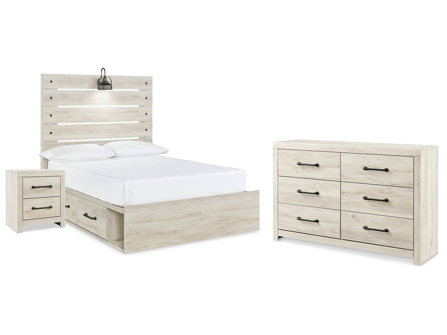 Cambeck Whitewash Full Panel Bedroom Set with Storage, Dresser and Nightstand (Online Special Price) - Ornate Home