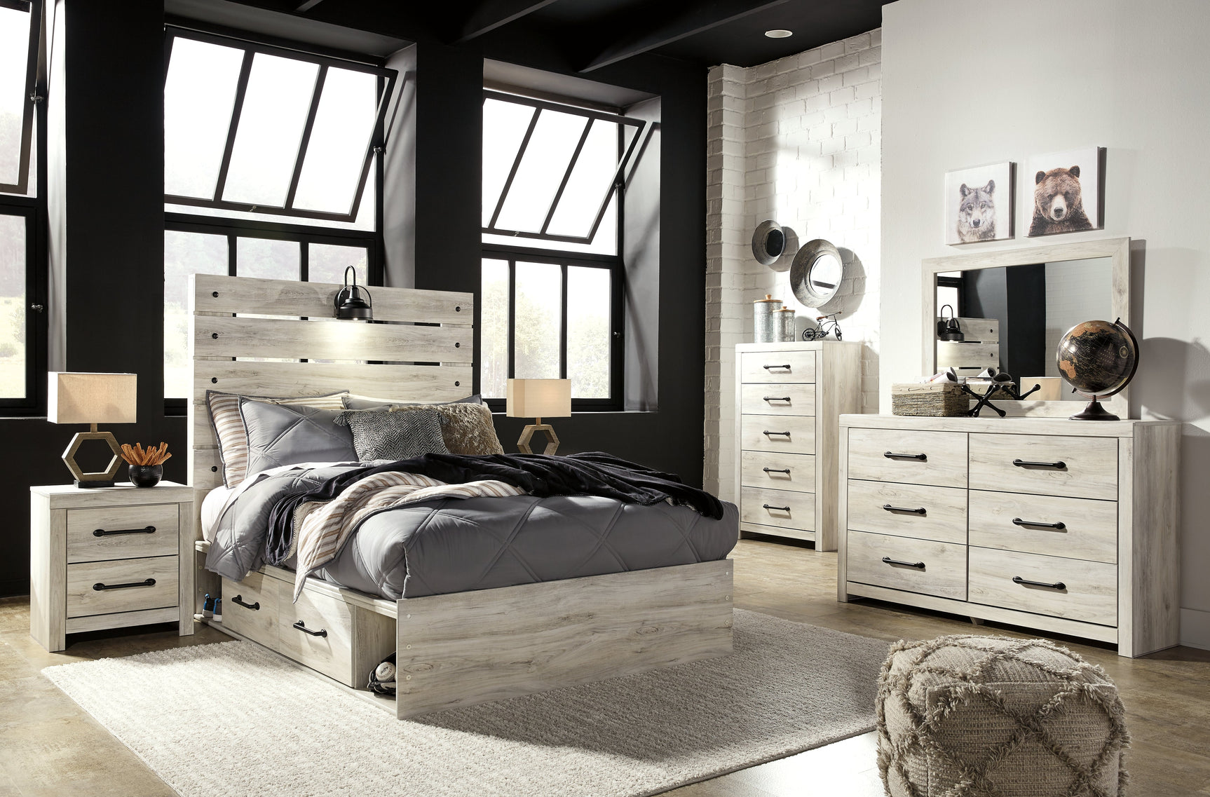 Cambeck Whitewash Full Panel Storage Bedroom Set with Dresser and Nightstand (Online Special Price) - Ornate Home