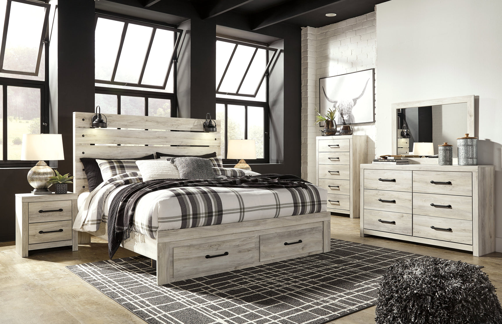 Cambeck Whitewash King Panel Bed with 2 Storage Drawers (Online Special Price) - Ornate Home