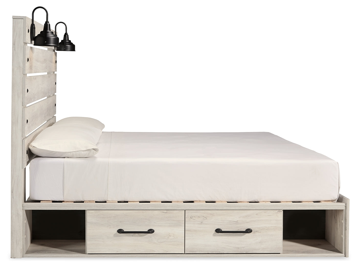 Cambeck Whitewash King Panel Bedroom Set with 2 Side Storage, Dresser, Mirror, and Nightstand (Online Special Price) - Ornate Home