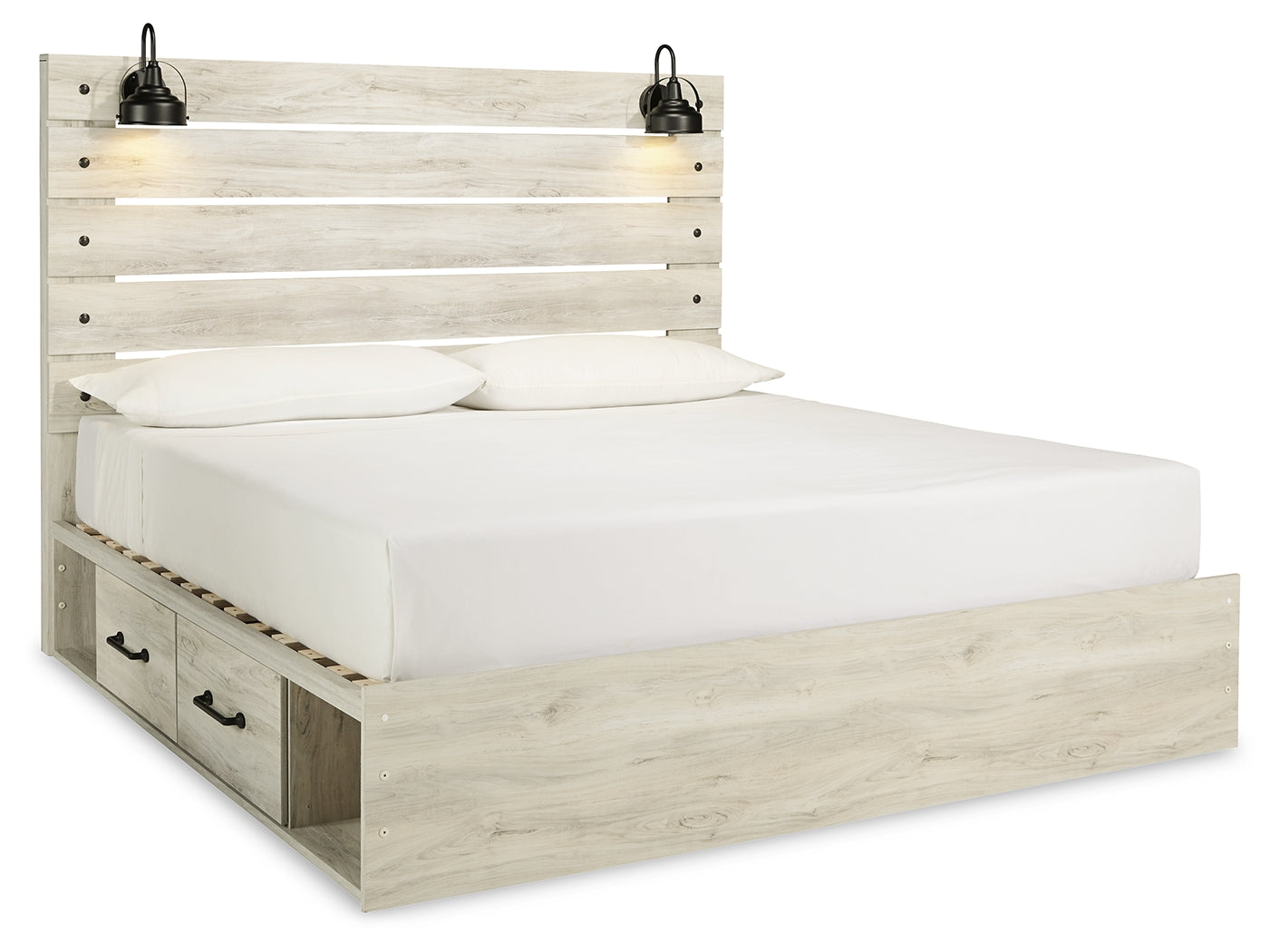Cambeck Whitewash King Panel Bedroom Set with 2 Side Storage, Dresser, Mirror, and Nightstand (Online Special Price) - Ornate Home