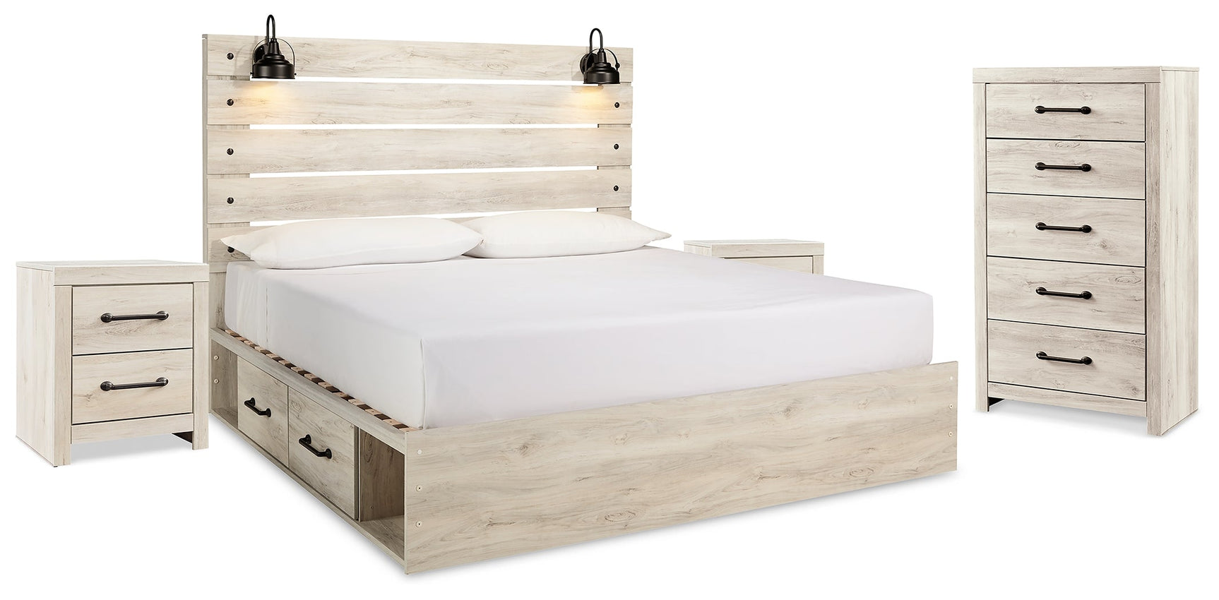 Cambeck Whitewash King Panel Bedroom Set with Storage, Chest and 2 Nightstands (Online Special Price) - Ornate Home