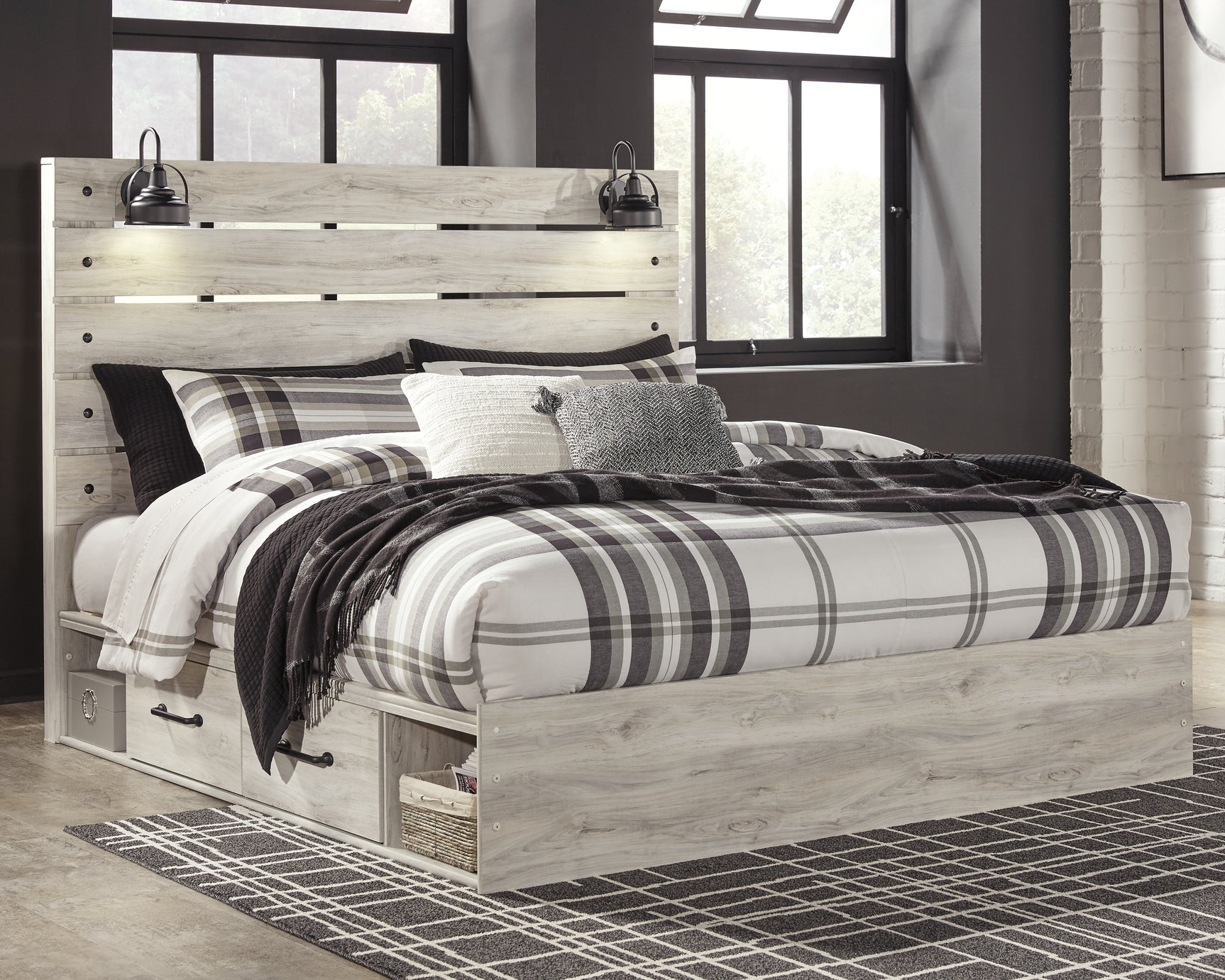 Cambeck Whitewash King Panel Storage Bed, Dresser, Mirror, Chest and Nightstand - Ornate Home