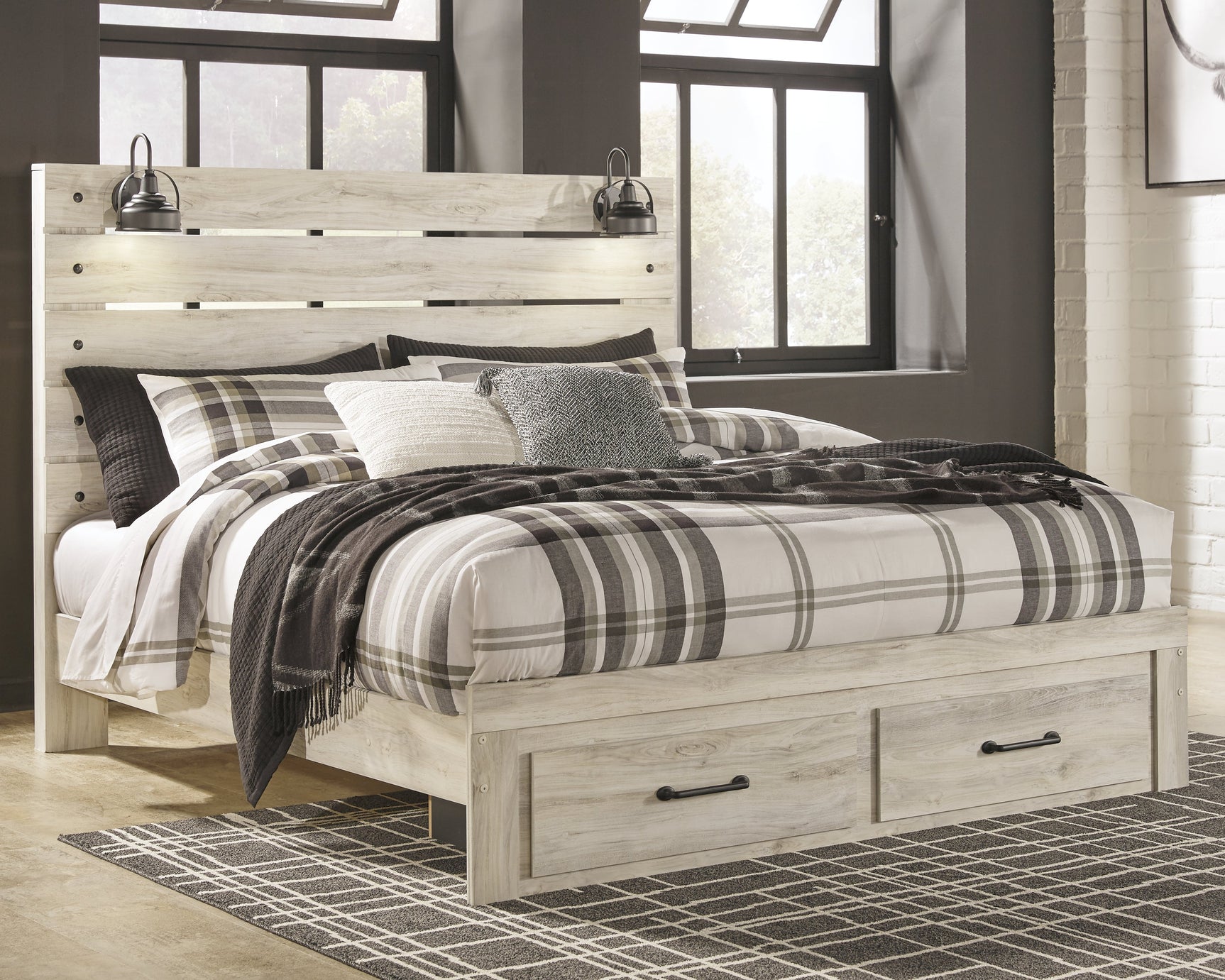 Cambeck Whitewash King Panel Storage Bed, Dresser, Mirror and Nightstand (Online Special Price) - Ornate Home