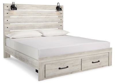 Cambeck Whitewash King Panel Storage Bedroom Set with Dresser, Mirror, Chest and 2 Nightstands (Online Special Price) - Ornate Home