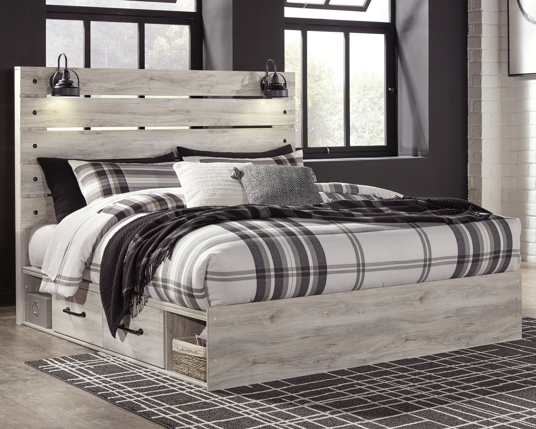 Cambeck Whitewash King Panel Storage Bedroom Set with Dresser, Mirror and Nightstand (Online Special Price) - Ornate Home