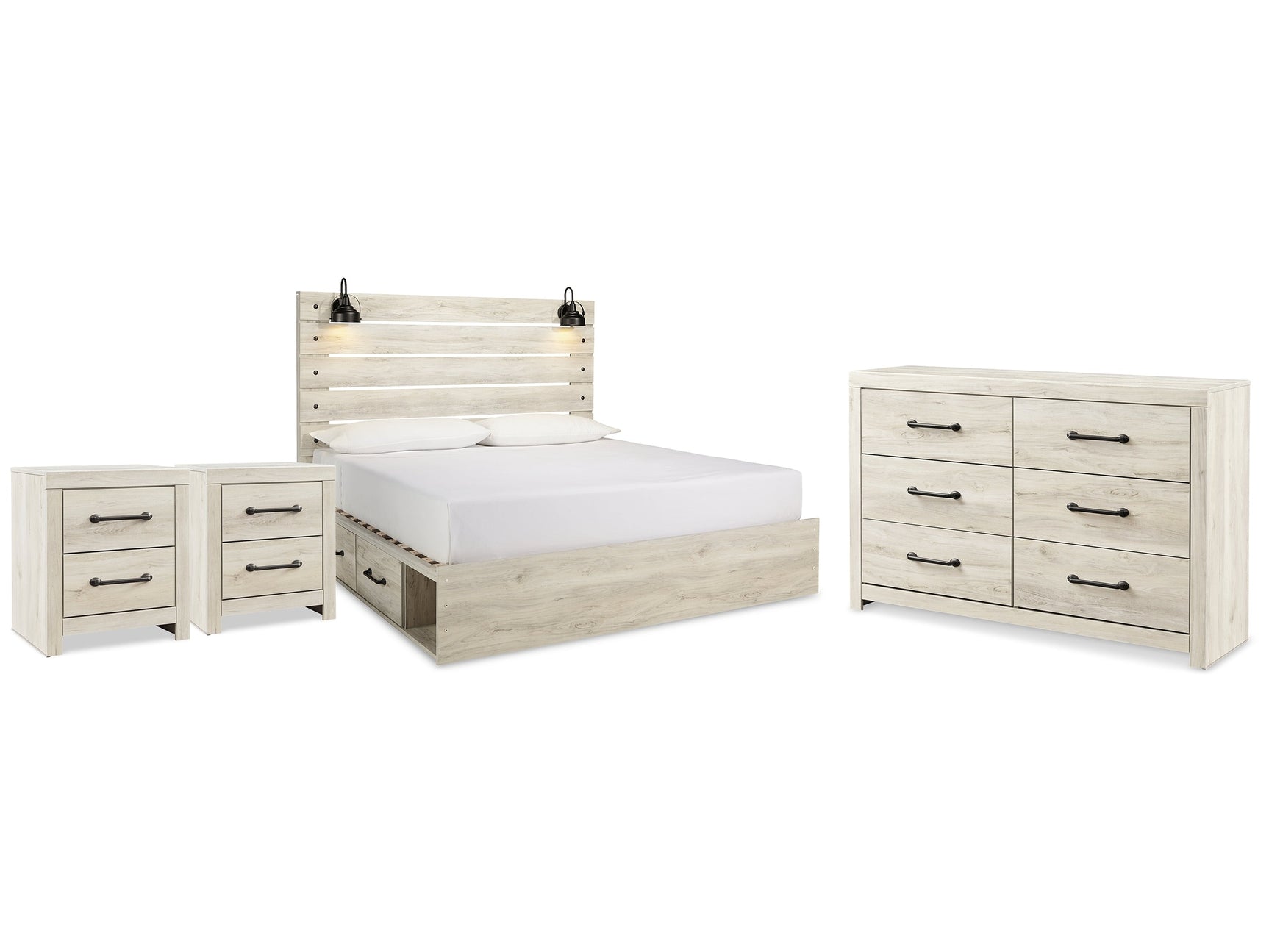 Cambeck Whitewash King Panel Storage Bedroom Set with Dresser and 2 Nightstands - Ornate Home