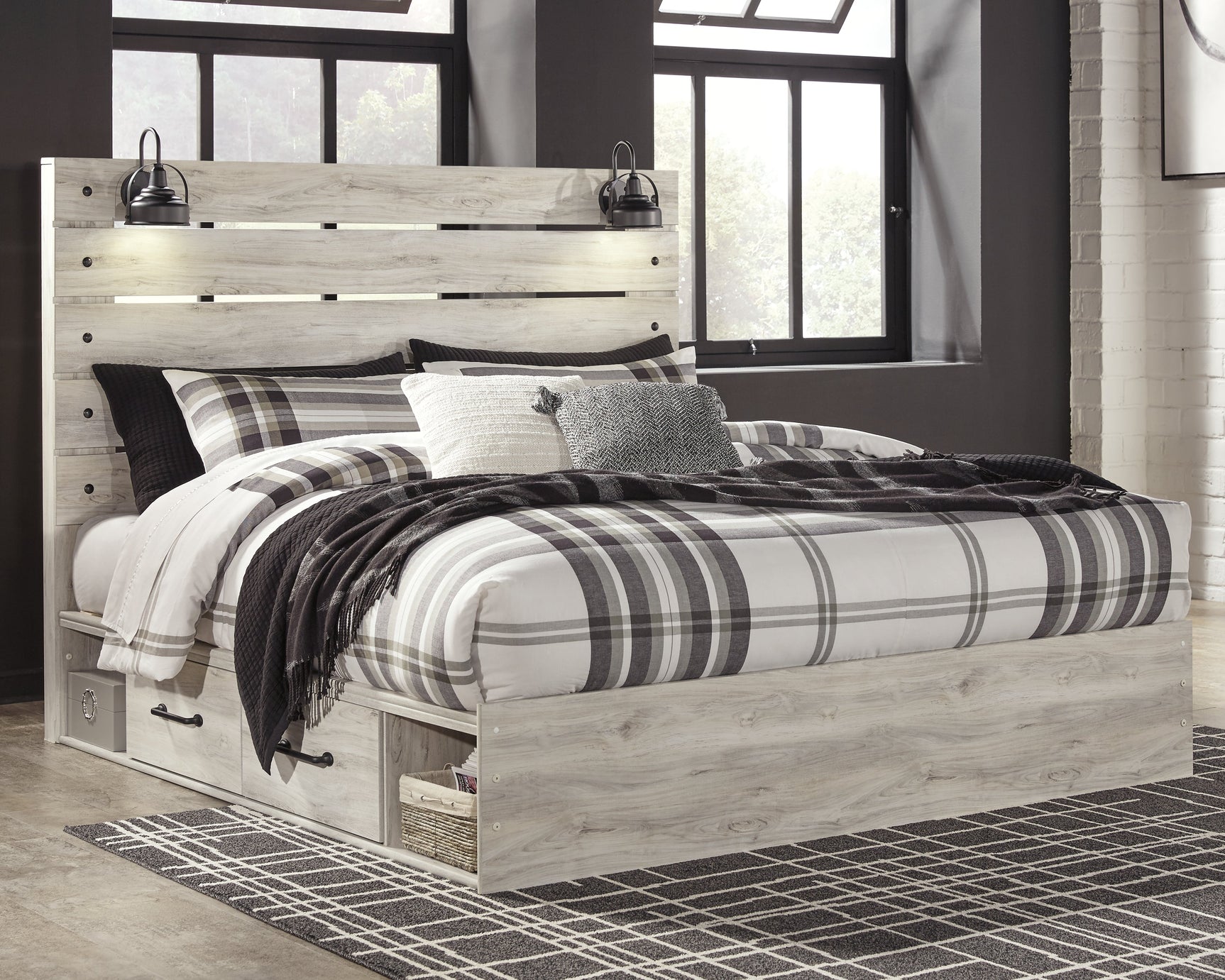 Cambeck Whitewash King Panel Storage Bedroom Set with. Dresser and Nightstand (Online Special Price) - Ornate Home