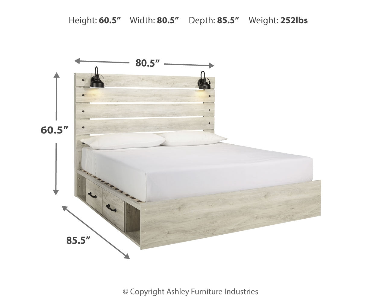 Cambeck Whitewash King Storage Bedroom Set with Dresser, Mirror and 2 Nightstands - Ornate Home