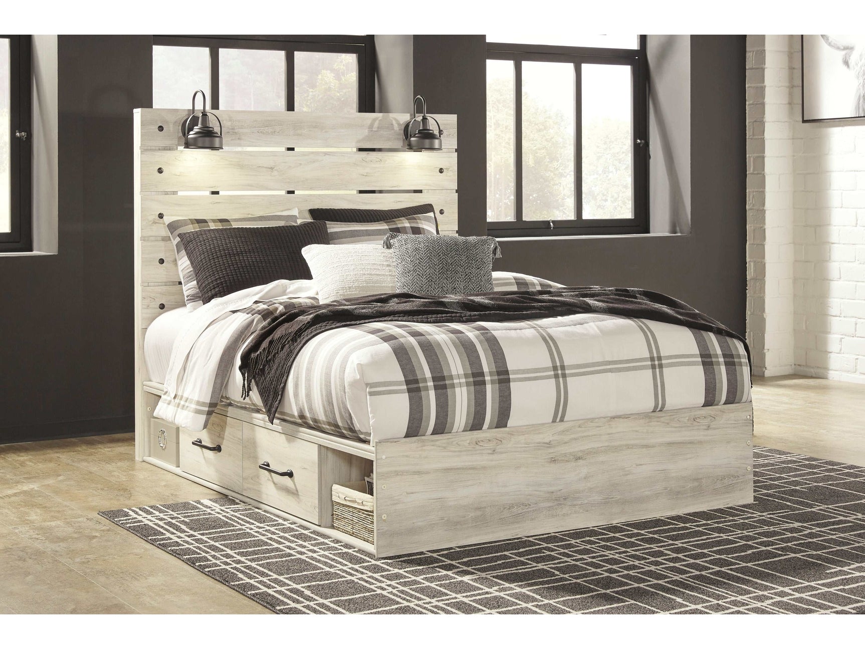 Cambeck Whitewash Queen Panel Bed w/ 2 Storage Drawers (Online Special Price) - Ornate Home