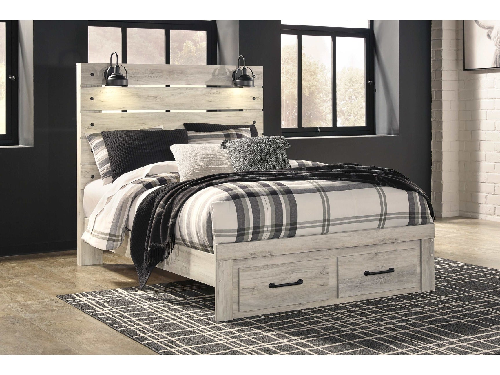 Cambeck Whitewash Queen Panel Bed w/ 2 Storage Drawers (Online Special Price) - Ornate Home