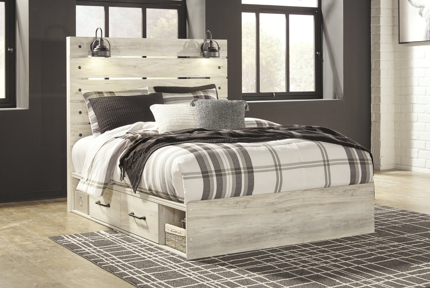 Cambeck Whitewash Queen Panel Bedroom Set with Storage, Dresser and 2 Nightstands (Online Special Price) - Ornate Home