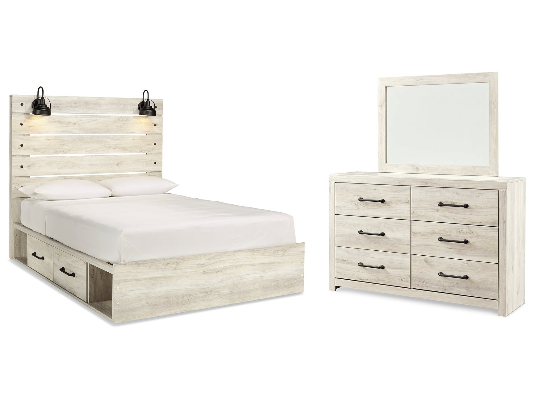 Cambeck Whitewash Queen Panel Bedroom Set with Storage, Dresser and Mirror (Online Special Price) - Ornate Home