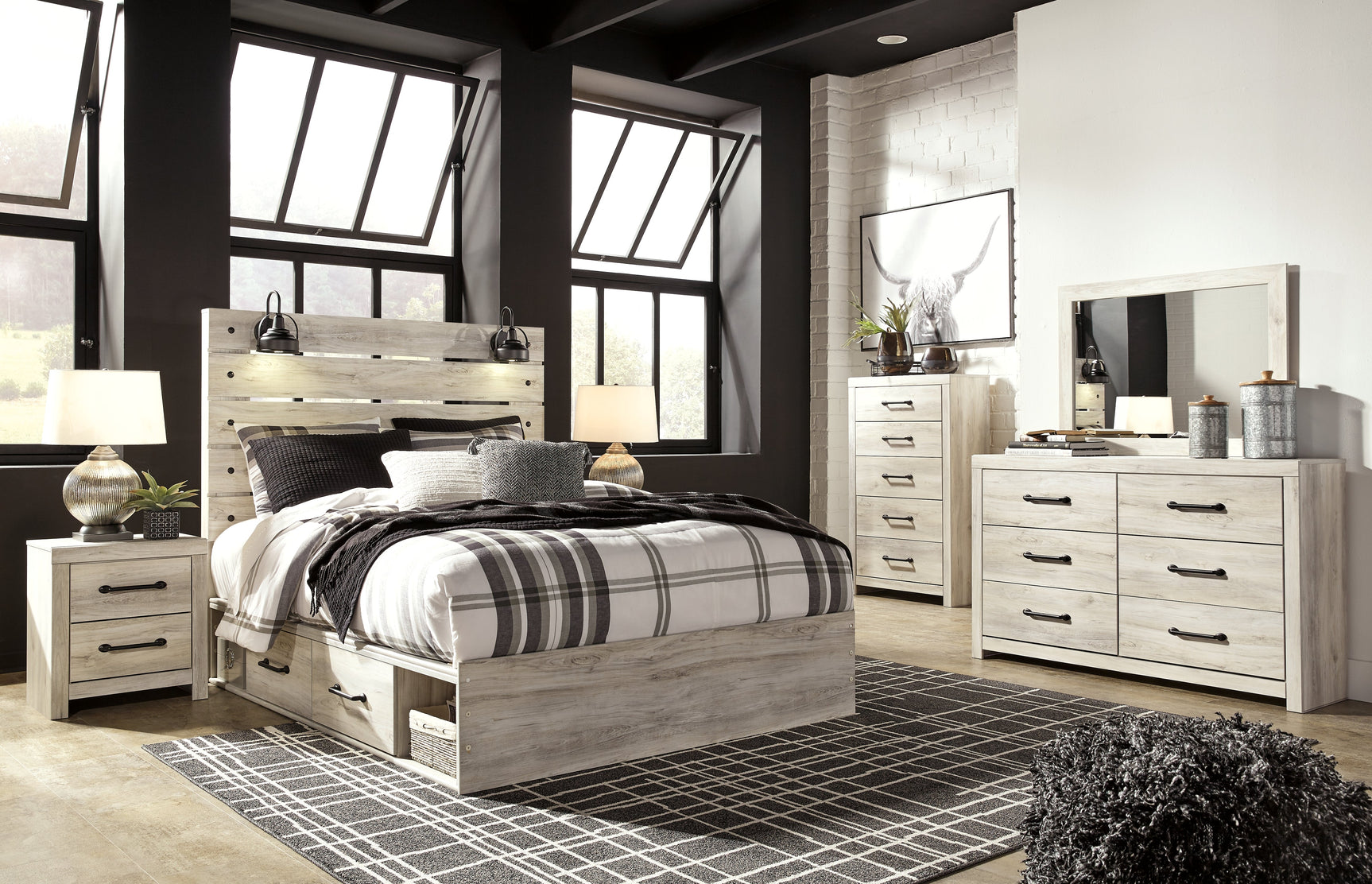Cambeck Whitewash Queen Panel Storage Bed & Dresser & Mirror & Chest & 2 Nightstands (Online Special Price) - Ornate Home
