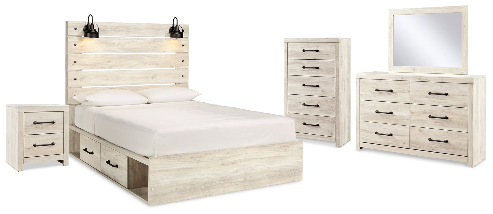 Cambeck Whitewash Queen Panel Storage Bed, Dresser, Mirror, Chest and Nightstand (Online Special Price) - Ornate Home