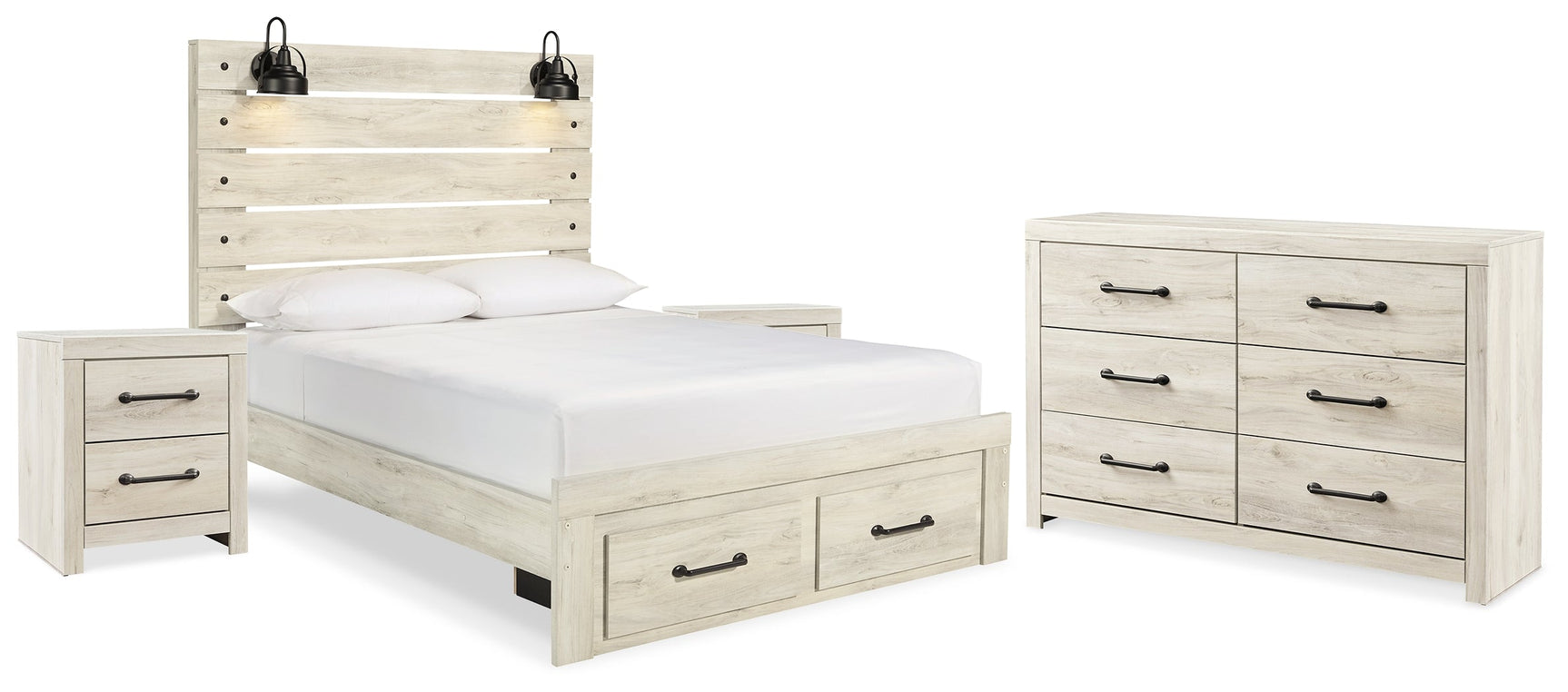 Cambeck Whitewash Queen Panel Storage Bedroom Set with Dresser and 2 Nightstands - Ornate Home