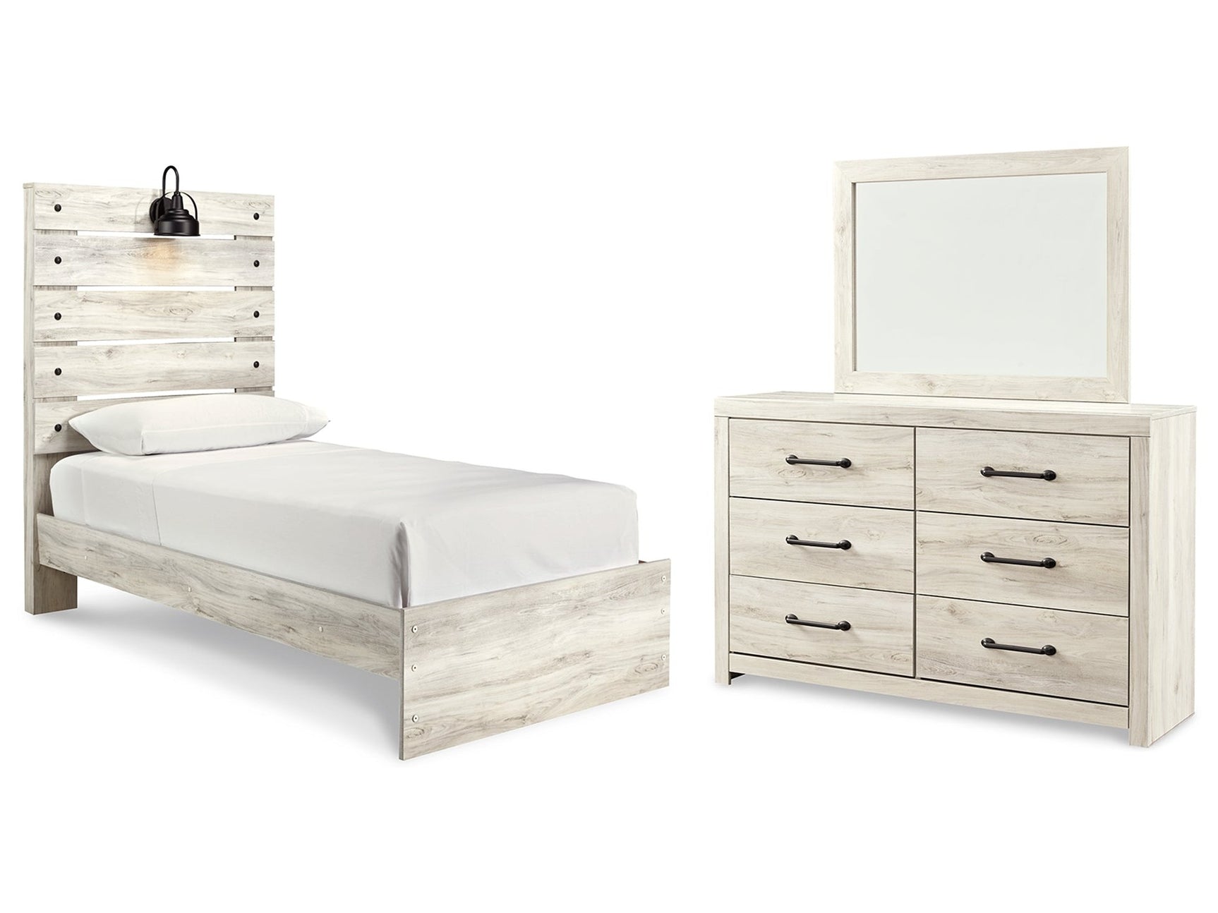 Cambeck Whitewash Twin Panel Bed, Dresser and Mirror - Ornate Home