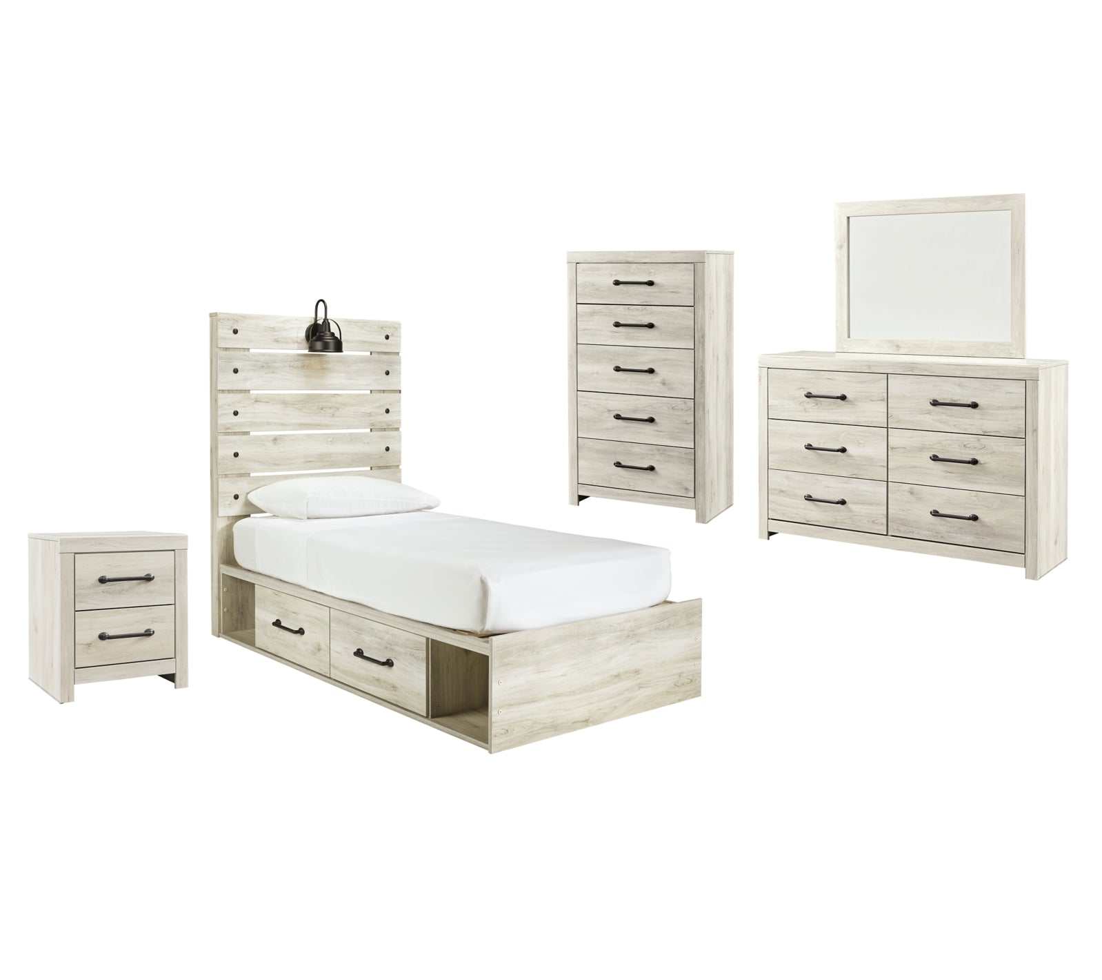 Cambeck Whitewash Twin Panel Bedroom Set w/ 4 Storage Drawers (Online Special Price) - Ornate Home