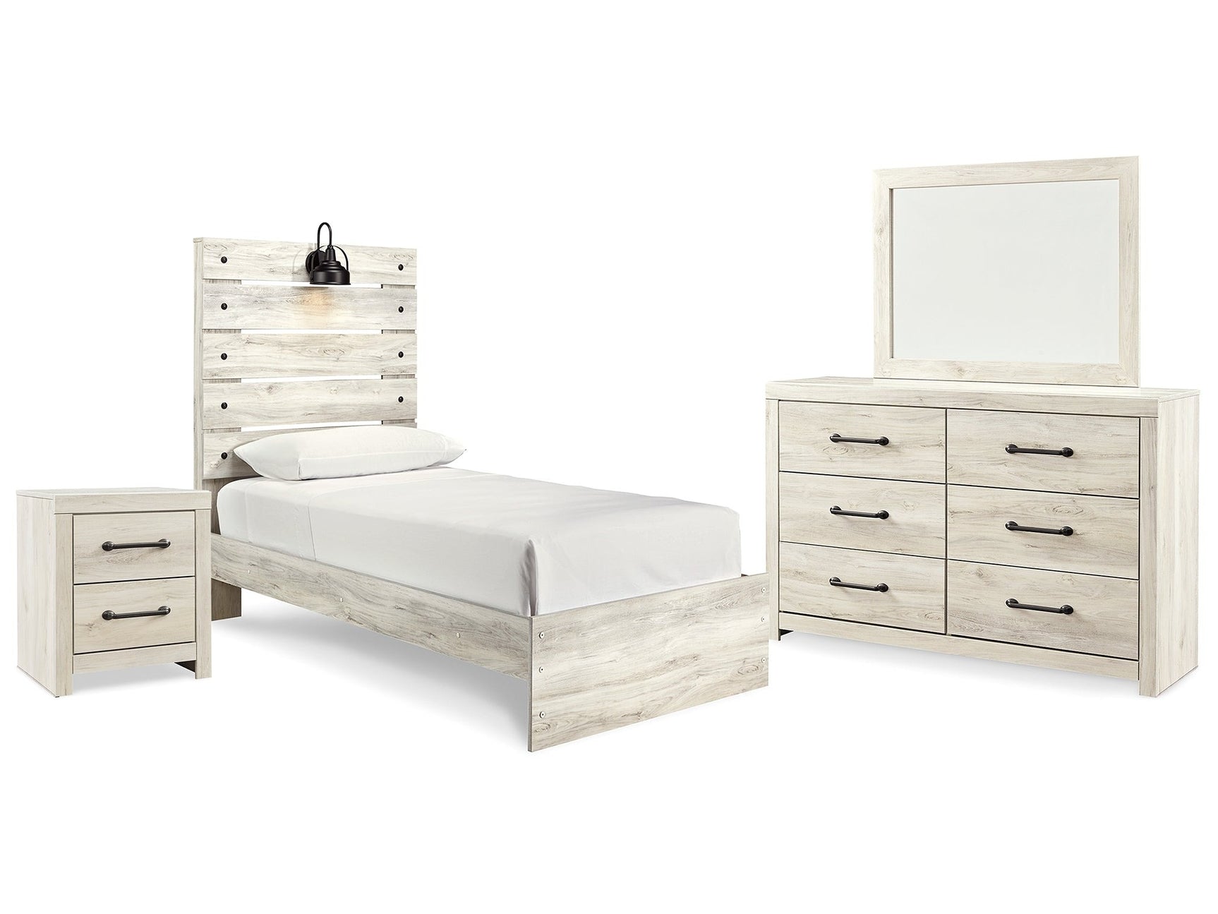 Cambeck Whitewash Twin Panel Bedroom Set with Dresser, Mirror and Nightstand - Ornate Home