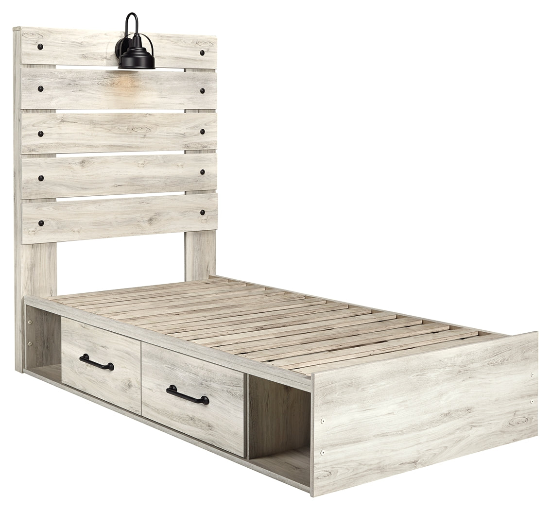 Cambeck Whitewash Twin Panel Bedroom Set with Storage, Dresser, Mirror, Chest and 2 Nightstands (Online Special Price) - Ornate Home