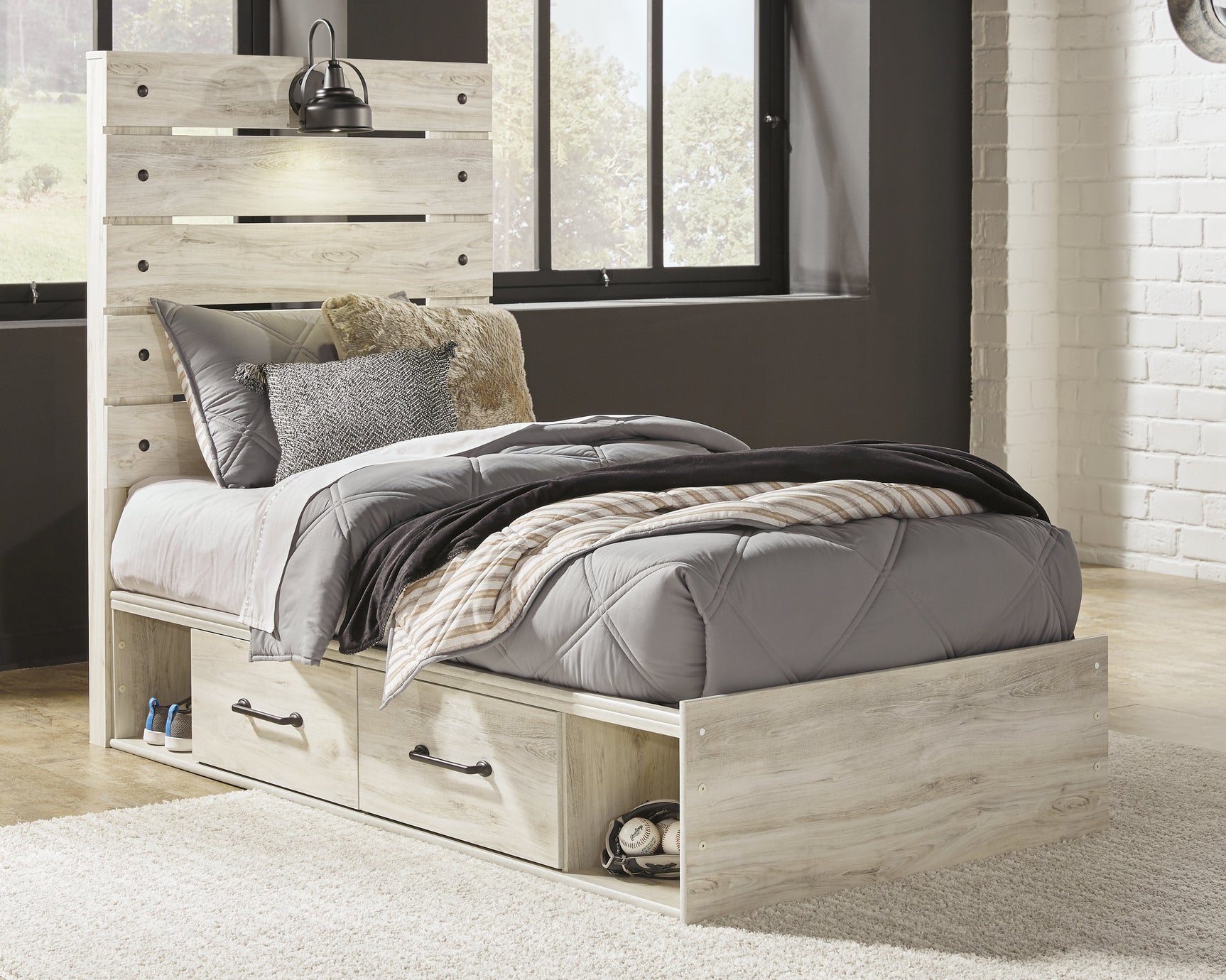 Cambeck Whitewash Twin Storage Bedroom Set with Dresser, Mirror and Nightstand (Online Special Price) - Ornate Home