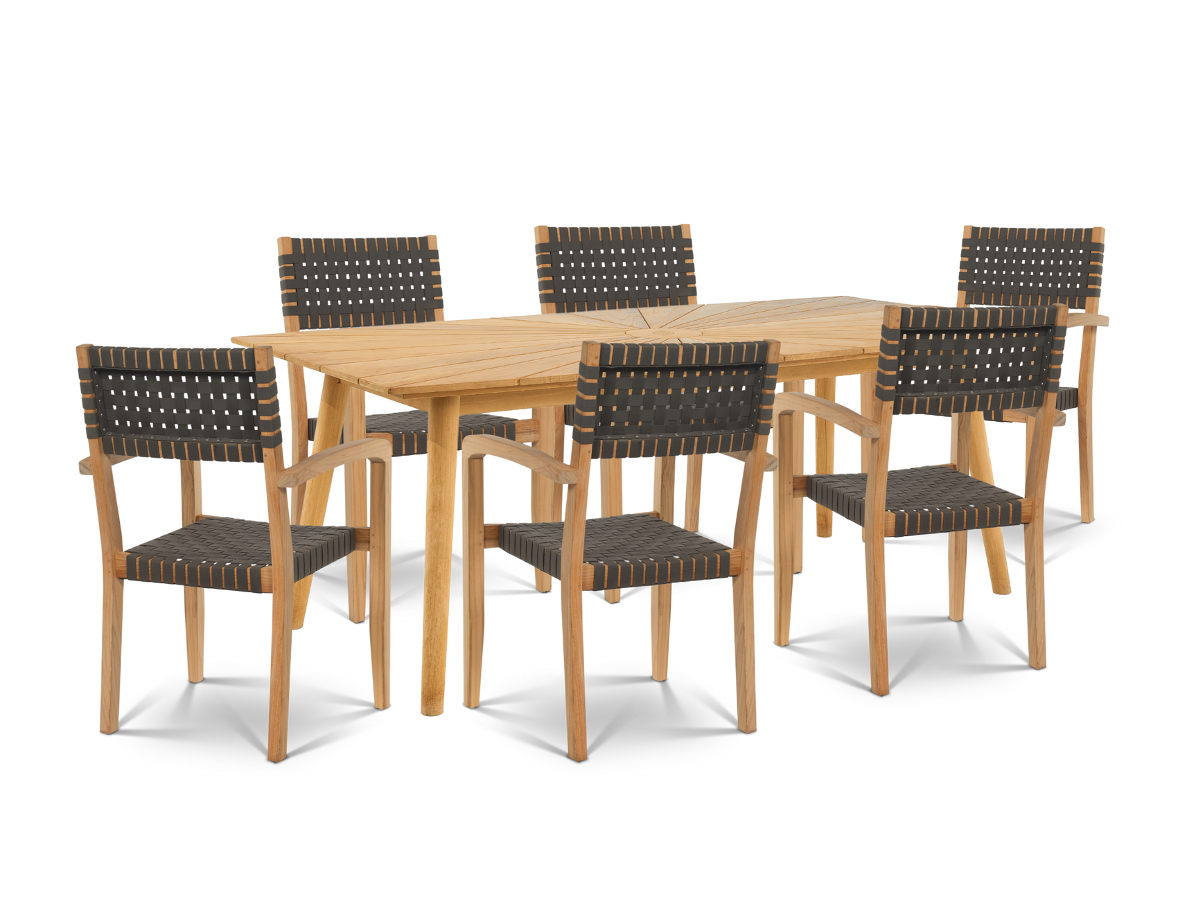 Cambria 7-Piece Rectangular Teak Black Outdoor Dining Set with Stacking Armchairs - Ornate Home