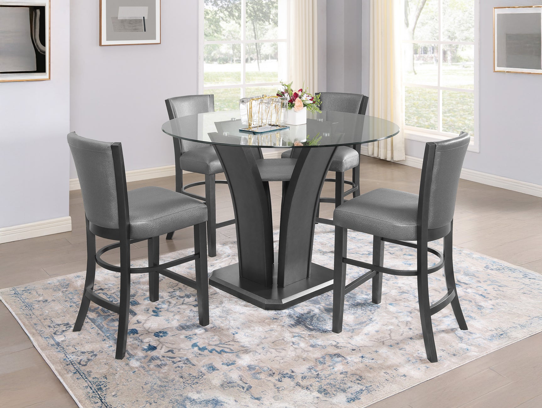 Camelia Dark Gray/Pewter Counter Height Dining Set / 5pc - Ornate Home