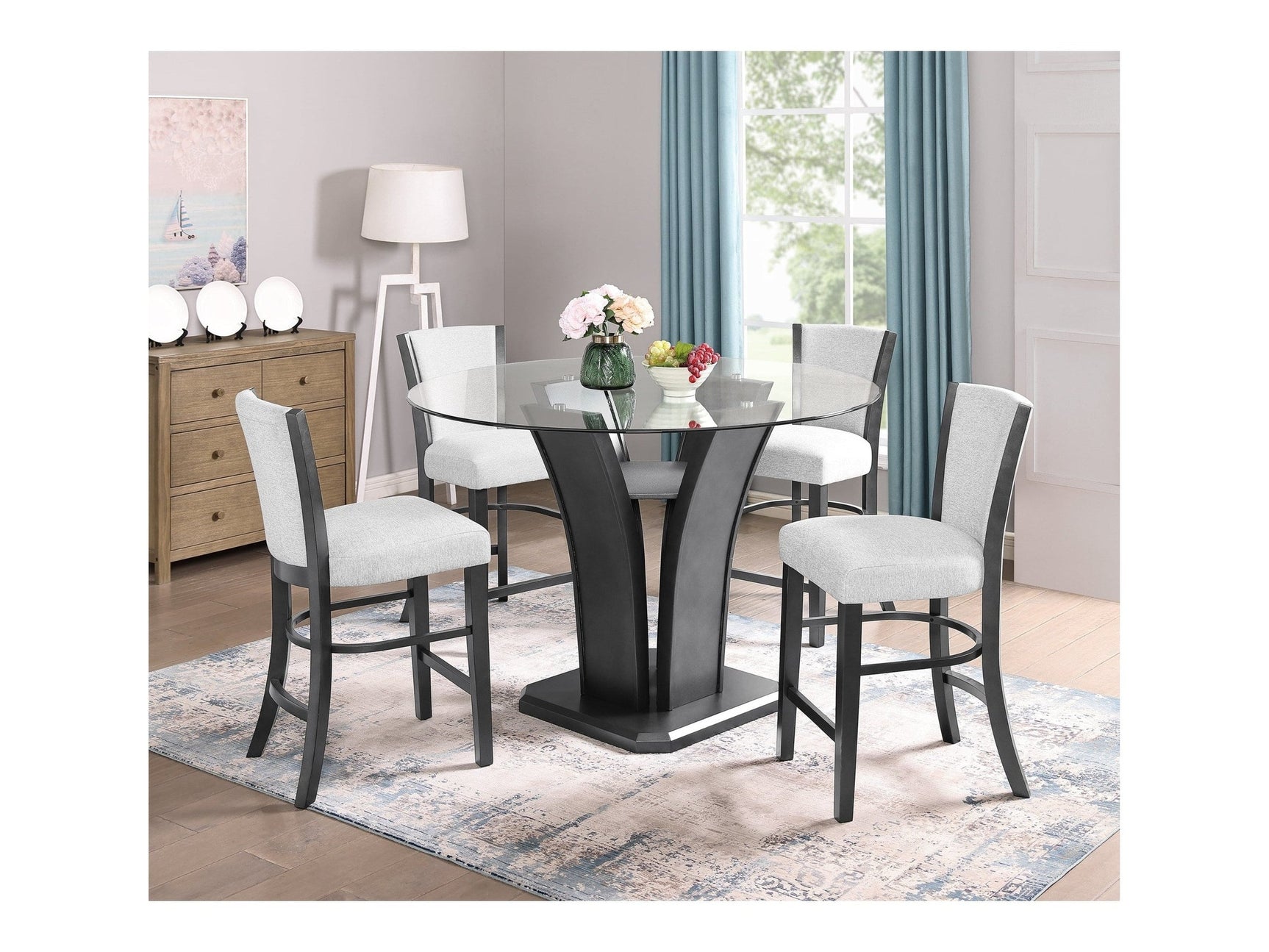 Camelia Dove Round Counter Height Set / 5pc - Ornate Home
