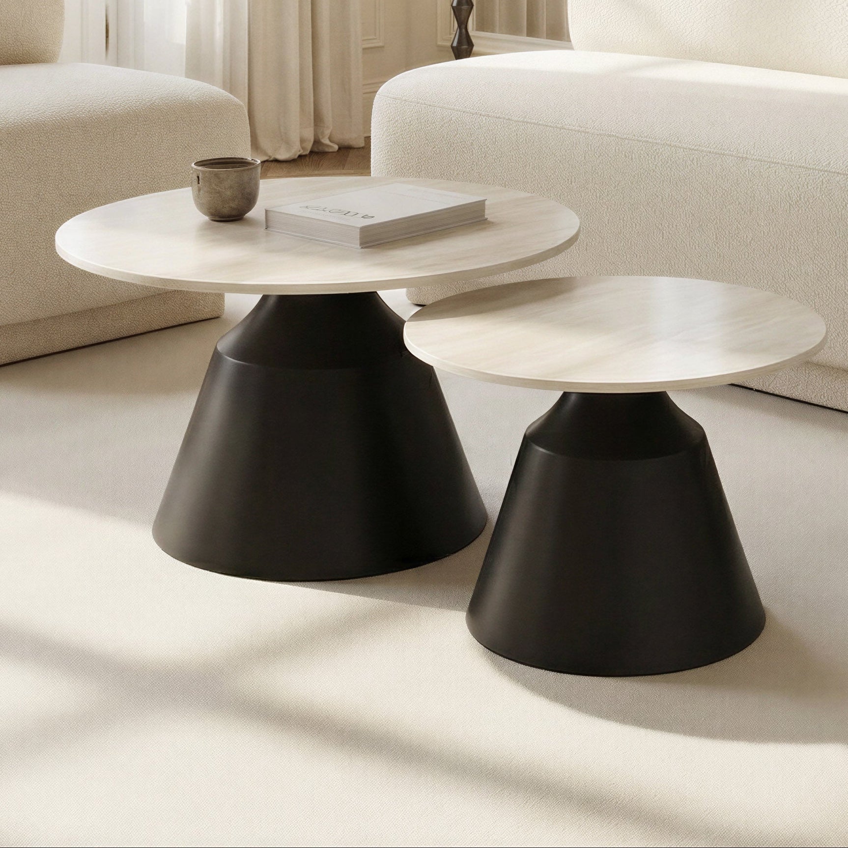 Camella Light Beige & Black Coffee Table Set (2-Piece) - Ornate Home