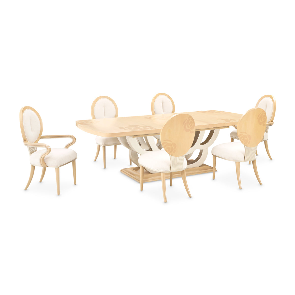 Camellia Field Caramel Rectangular Pedestal Dining Table