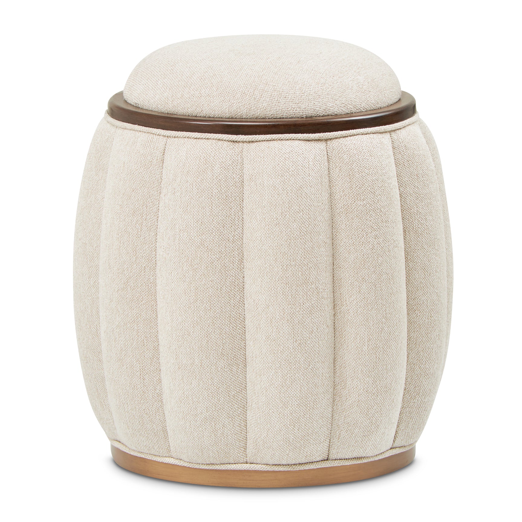 Camellia Field Warm Pecan/Linen Round Bench - Ornate Home