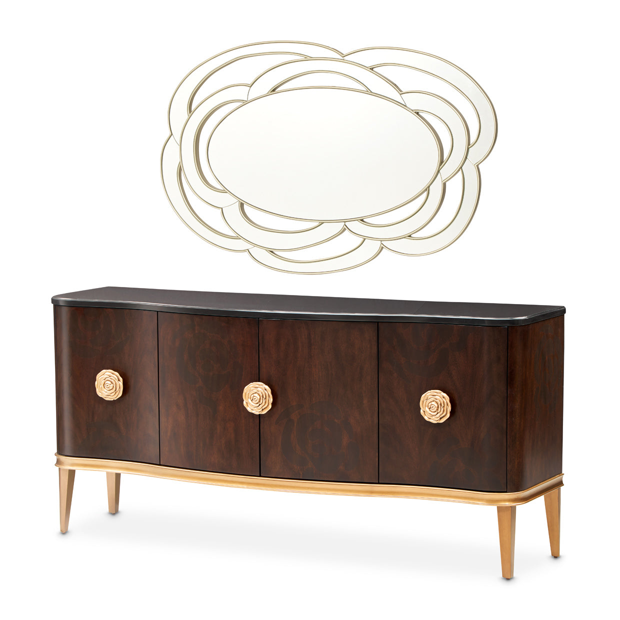 Camellia Field Warm Pecan Sideboard with Mirror - Ornate Home