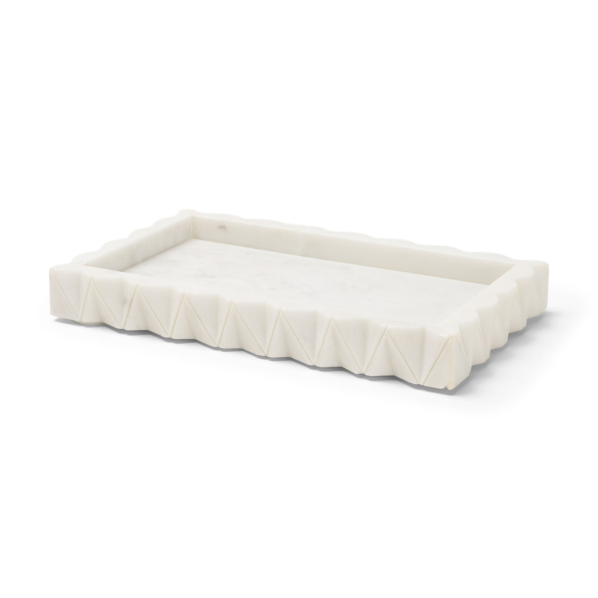 Camellia White Rectangular Marble Scalloped Tray