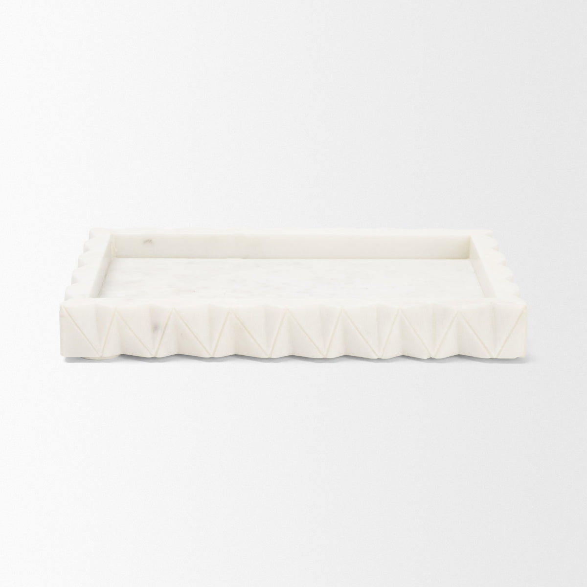 Camellia White Rectangular Marble Scalloped Tray