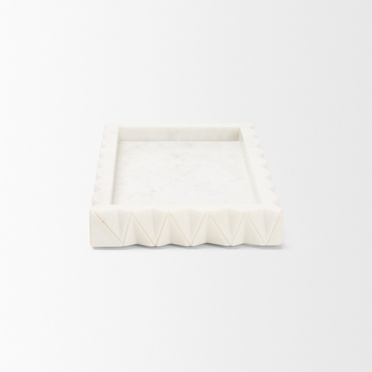 Camellia White Rectangular Marble Scalloped Tray