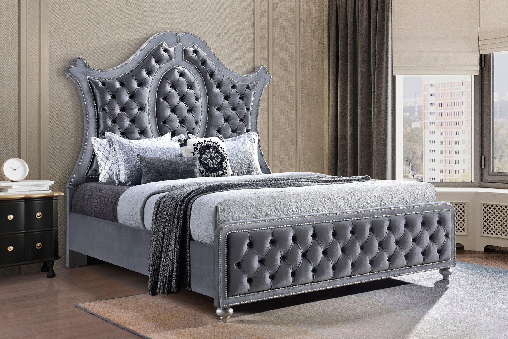 Cameo Gray Upholstered Panel Bedroom Set - Ornate Home
