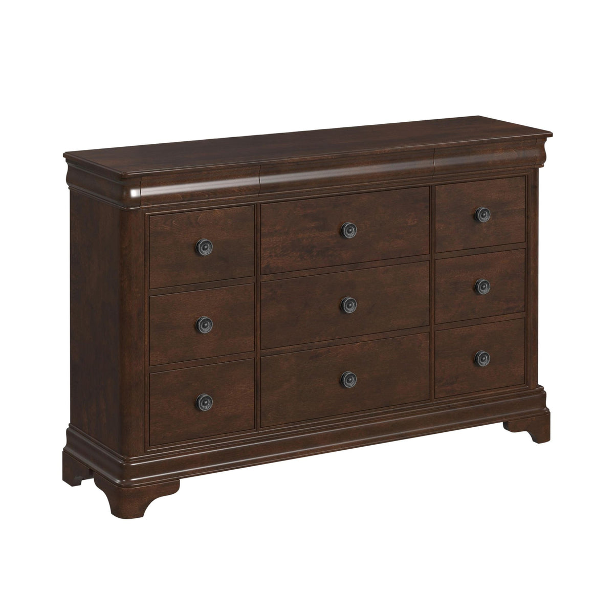 Cameron 5-Piece Cherry King Sleigh Bedroom Set with 2 Nightstands, Dresser & Chest - Ornate Home