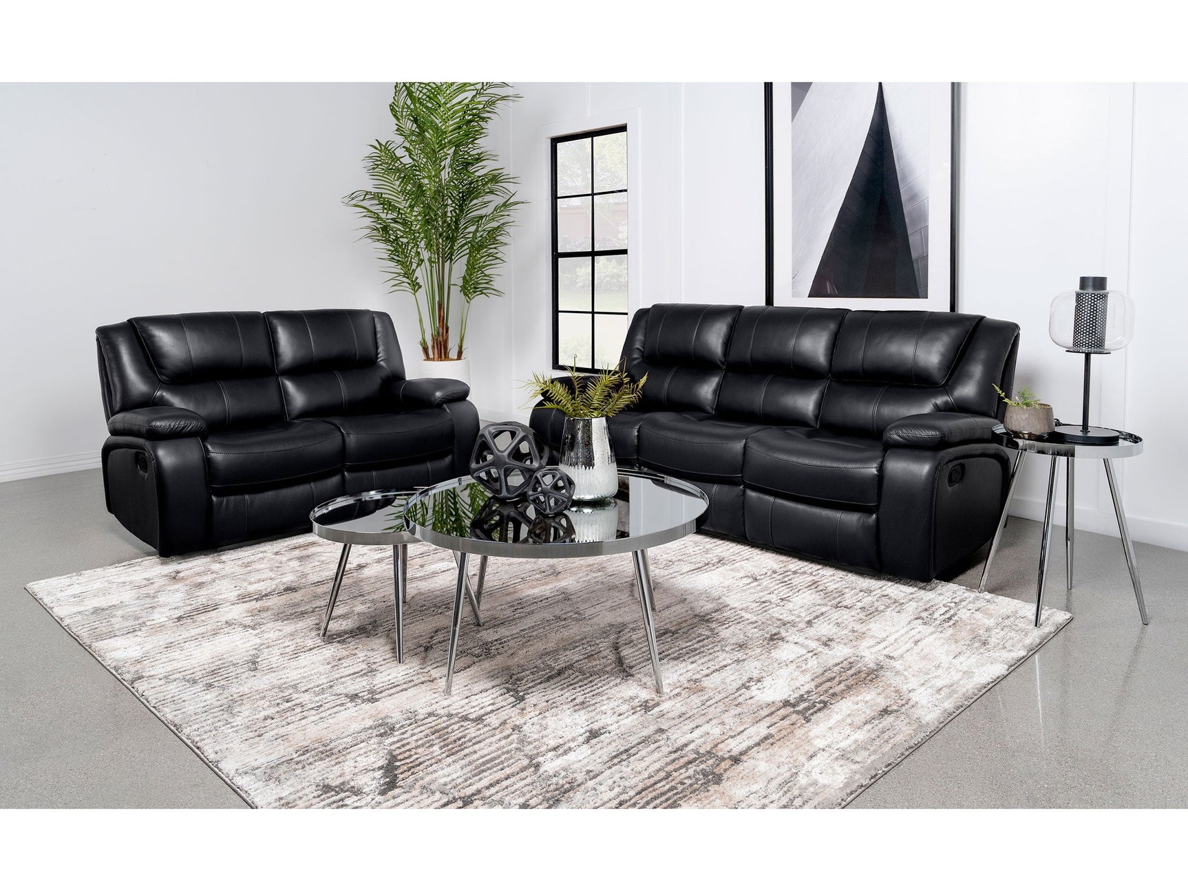 Camila Black 2-piece Upholstered Motion Reclining Sofa Set - Ornate Home