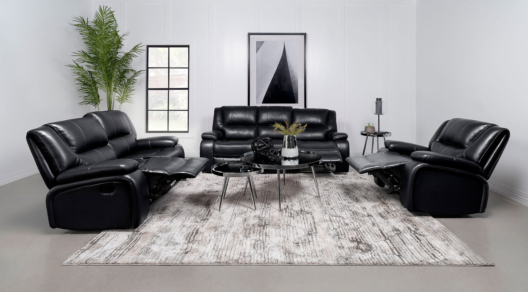 Camila Black 3-piece Upholstered Motion Reclining Sofa Set - Ornate Home