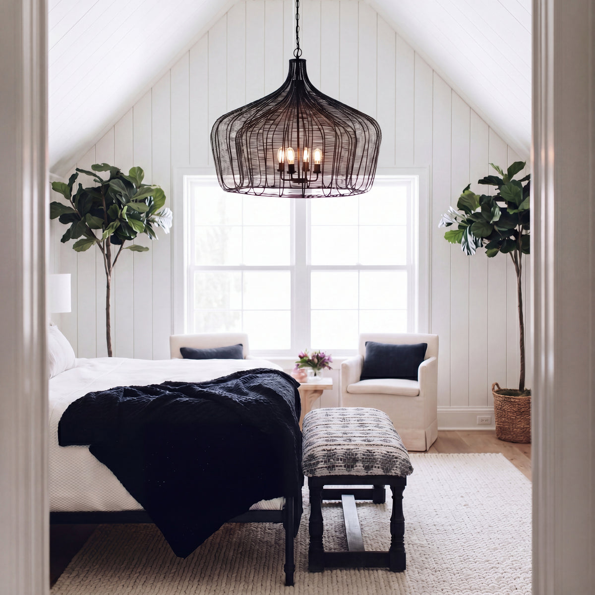 Camila Black Metal Mesh-Style Four Bulb Chandelier - Ornate Home