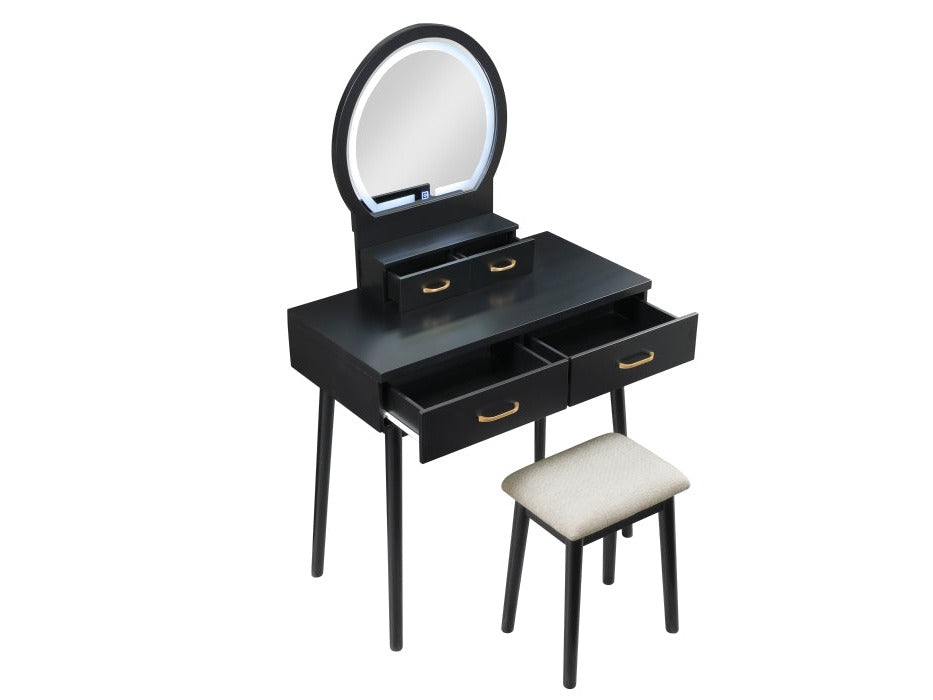 Camilla Black Vanity Dresser w/Mirror and Stool - Ornate Home