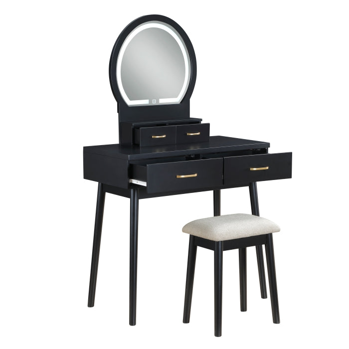 Camilla Black Vanity Dresser w/Mirror and Stool - Ornate Home