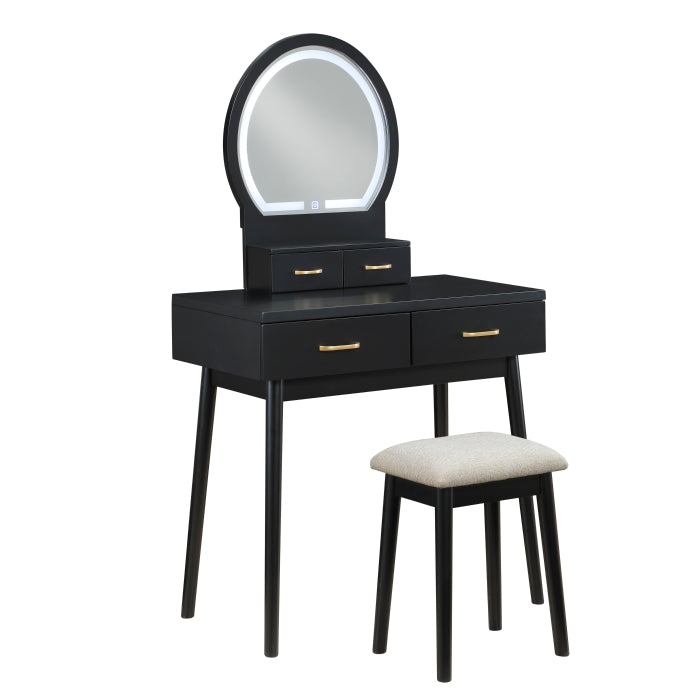 Camilla Black Vanity Dresser w/Mirror and Stool - Ornate Home