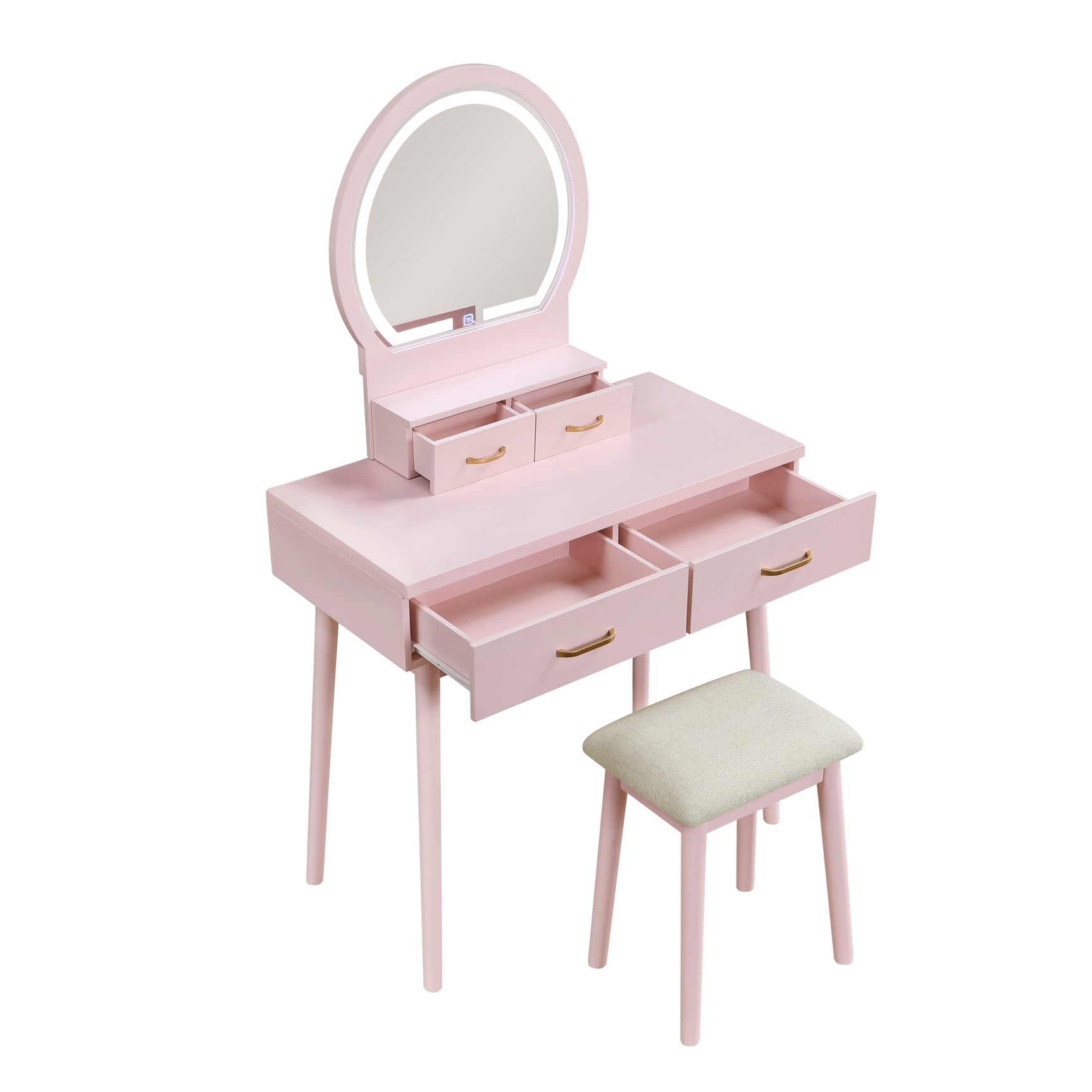 Camilla Pink Vanity Dresser with Mirror and Stool - Ornate Home