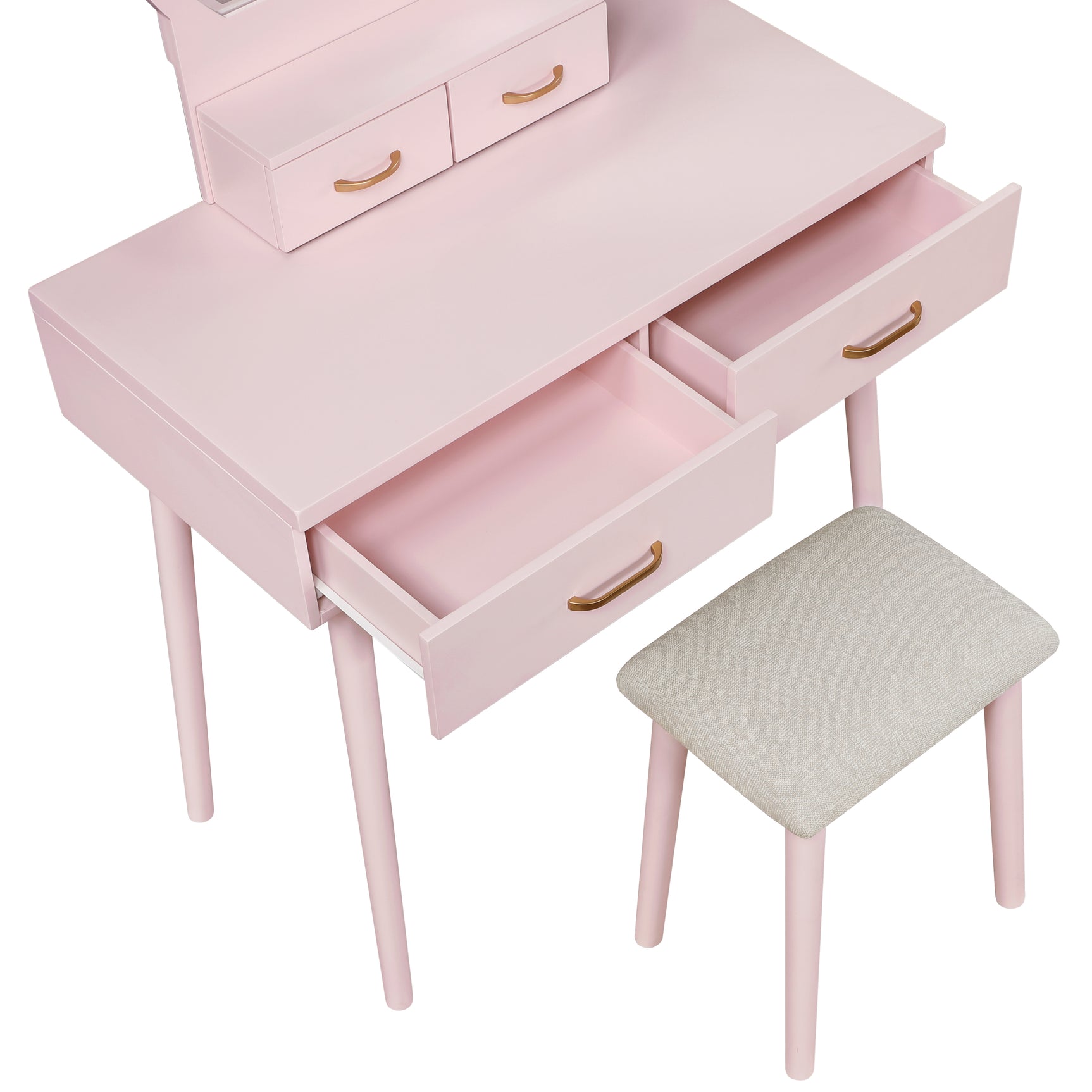 Camilla Pink Vanity Dresser with Mirror and Stool - Ornate Home